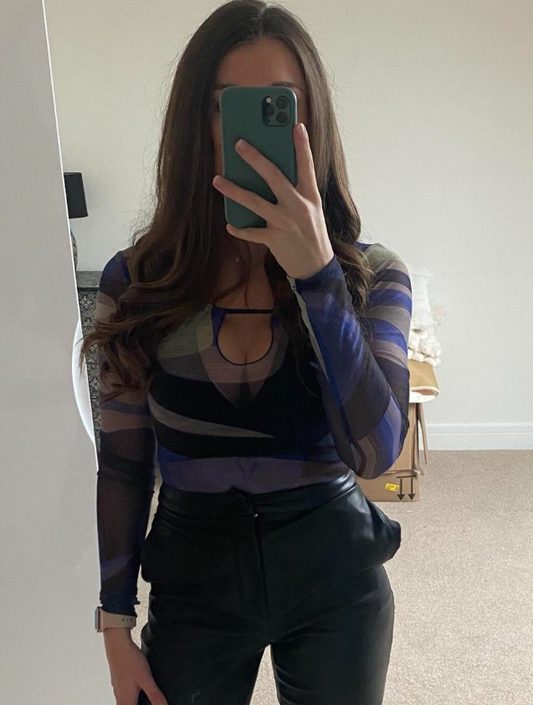 Blue Swirl Print Mesh Bardot Halter Bodysuit