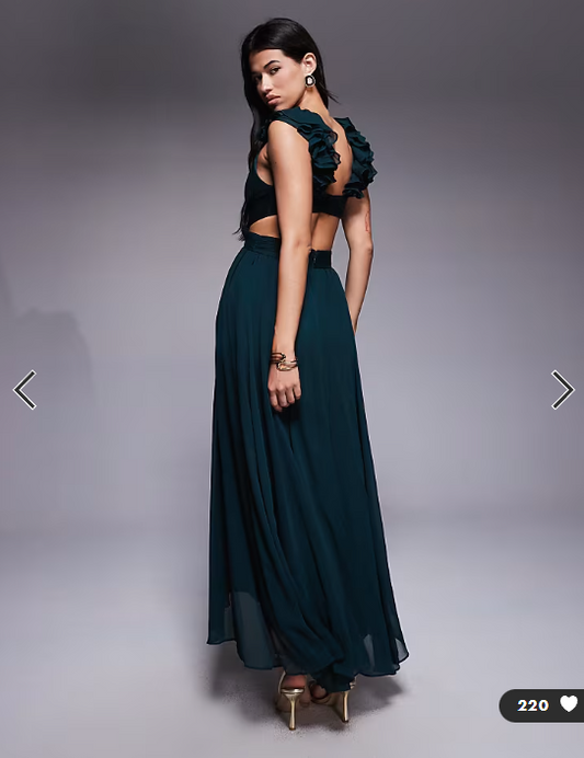 Forever New ruffle shoulder midaxi dress in green moss