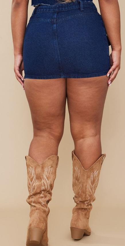 Plt - Shape Indigo Denim Low Rise Micro Mini Skirt