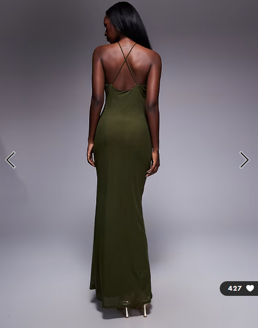 ASOS DESIGN halterneck maxi dress with 3D floral embellishment in olive green