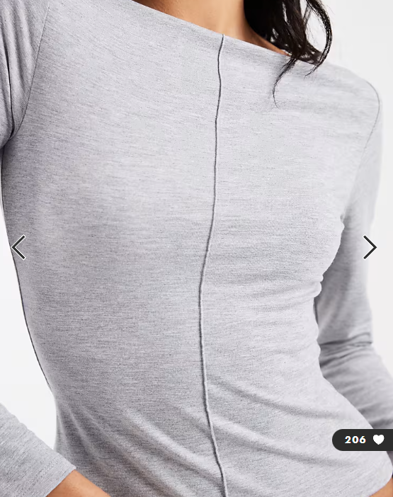 ASOS DESIGN slash neck top with centre front seam detail in light grey marl