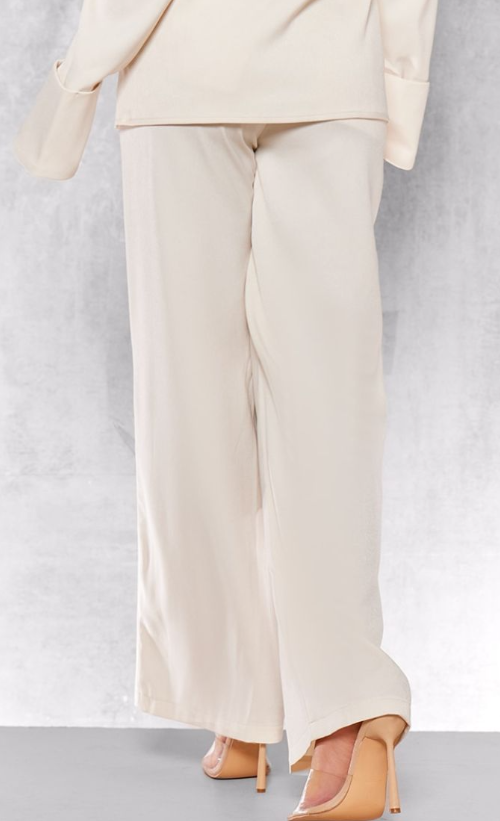 Cream Premium Mid Rise Wide Leg Trousers