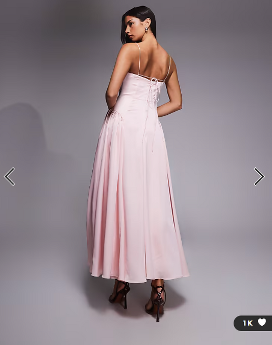 ASOS DESIGN Bridesmaids drop waist tie detail cami midaxi dress in pink