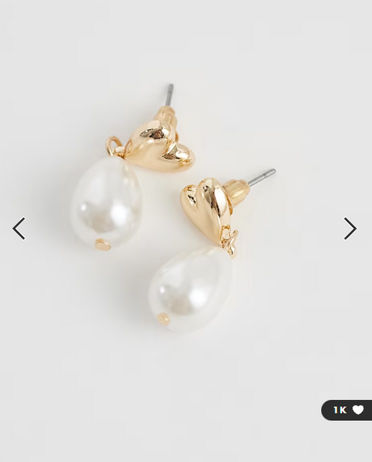 ASOS DESIGN earrings with mini heart and faux pearl drop design in gold tone
