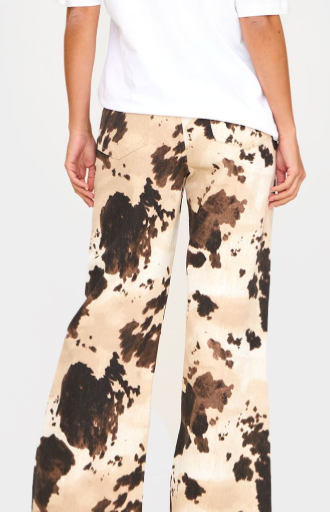 Brown Cow Print Denim Wide Leg Jean