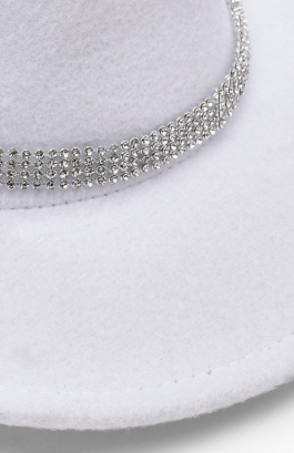 White Diamante Wide Brim Cowboy Hat