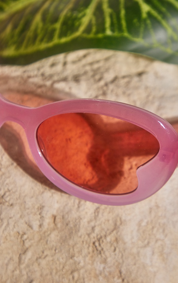 Pink Love Heart Lens Retro Sunglasses