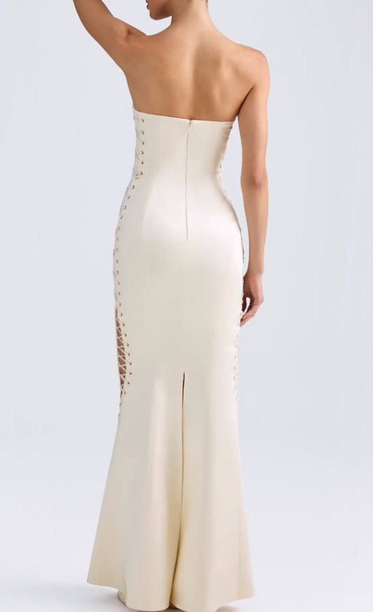 OhPolly- Callidora Lace-Up Corset Gown in Ivory