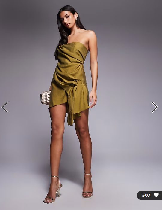 ASOS DESIGN bandeau mini dress with side pleat detail in green