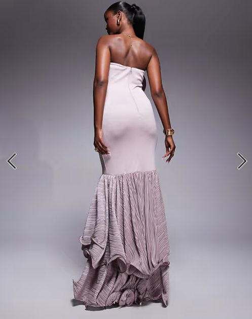 ASOS DESIGN Premium maxi dress with plisse ruffle detailing in blush scuba-style fabric