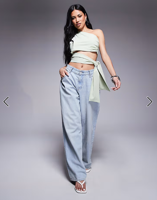 ASOS DESIGN clean one shoulder tie side top in pistachio