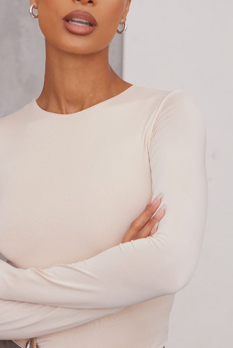 Recycled Basic Cream Slinky Long Sleeve Bodysuit