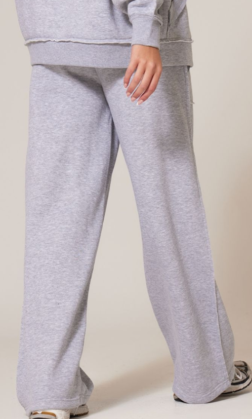 Grey Marl Exposed Seam Detail Wide Leg Joggers