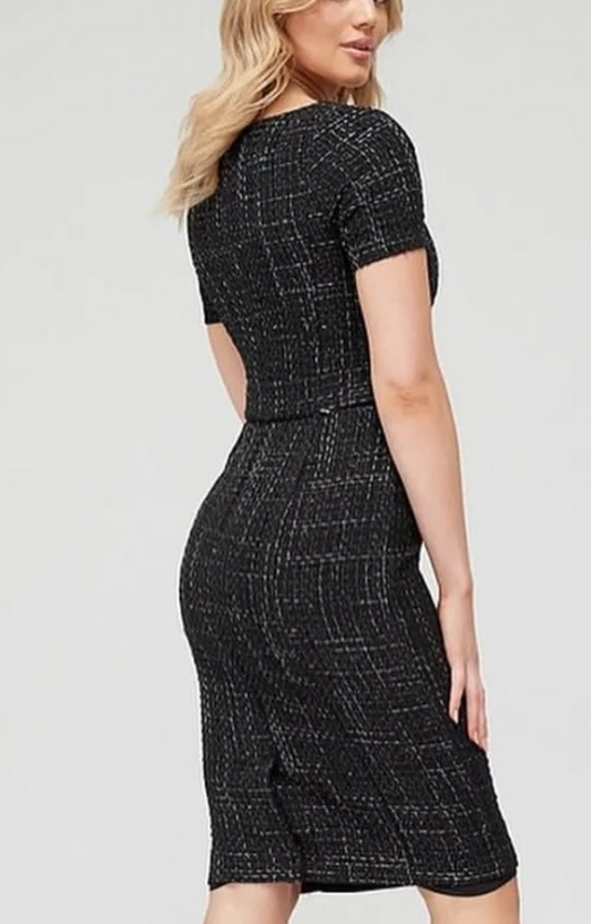V By Very - Tweed Zip Belted Dress