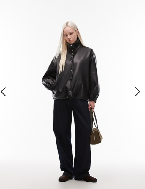 ASOS DESIGN faux leather funnel neck jacket in black