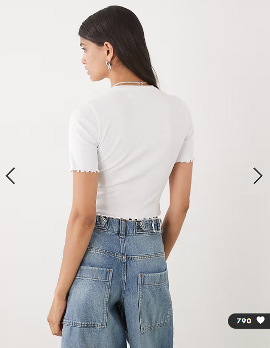COLLUSION lettuce edge ribbed t-shirt in white