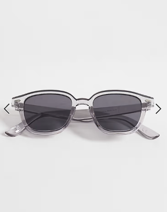 ASOS DESIGN square sunglasses in crystal grey frame with smoke lens