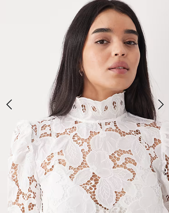 Mango high neck long sleeve delicate lace blouse in white