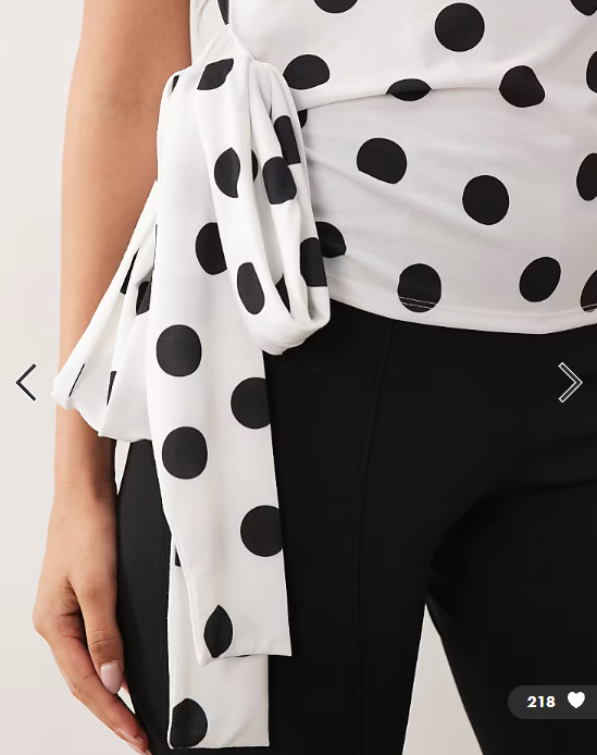 ASOS DESIGN cap sleeve tie knot detail top in mono polka dot