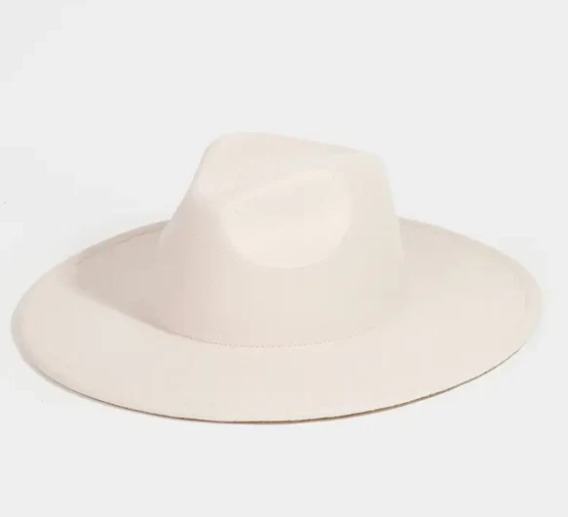 Beige Flat Brim Fedora Hat