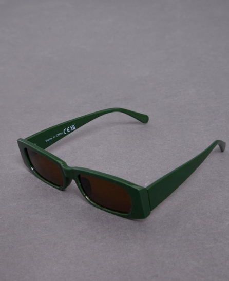 Green Chunky Arm Slim Squared Sunglasses