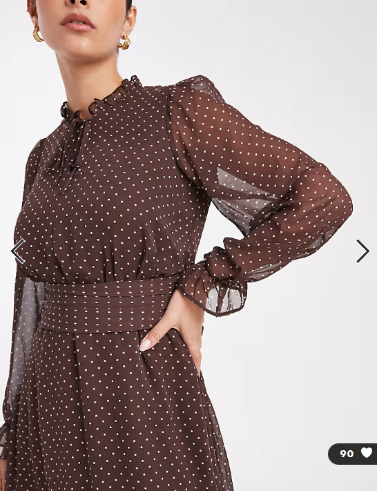 Asos - New Look polka dot chiffon cinched waist mini dress in brown