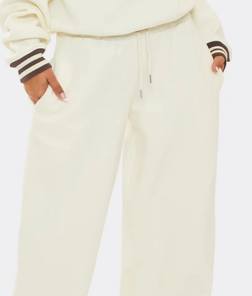 Ego - Drawstring Tie Waist Straight Leg Joggers In Cream