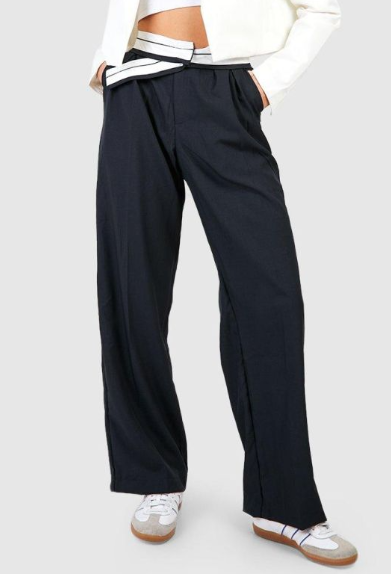 Boohoo Reverse Waistband Detail Wide Leg Trousers - blue