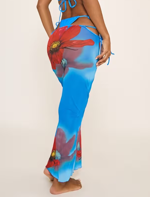 Flower Print Maxi Skirt In Blue
