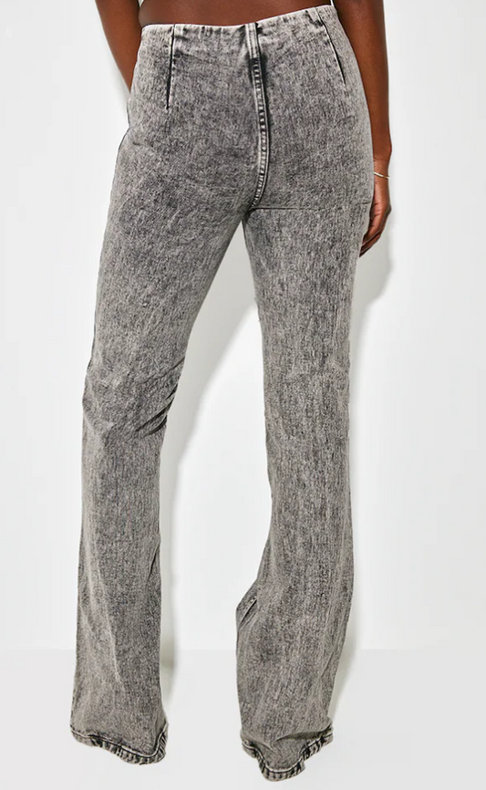Tall Washed Grey Low Rise Seam Detail Flared Jeans