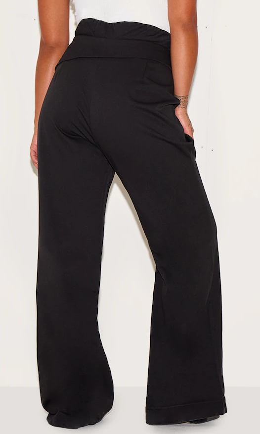 PLUS BLACK FOLD OVER WAISTBAND FLARE PANTS.