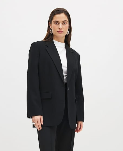 Oversized-fit Button Detail Blazer - Black