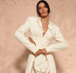 Cream Woven Corset Under Wire Cropped Blazer