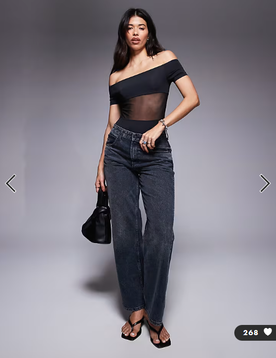 ASOS DESIGN bardot slinky mesh panel bodysuit in black
