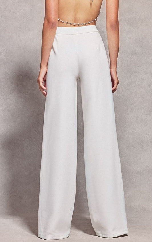 White Straight Leg Tailored Trousers
