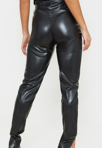 Petite Black Faux Leather Split Hem Leggings