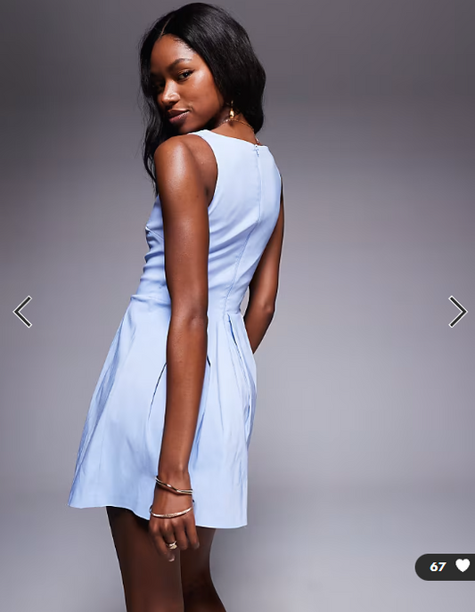 Vesper bengaline square neck box pleat mini dress in ice blue
