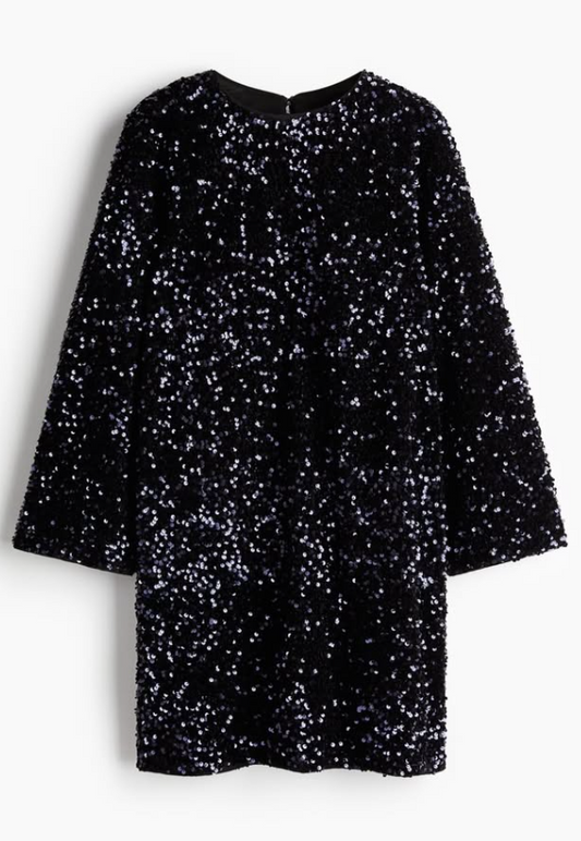H&M - SEQUINED A-LINE DRESS- Navy