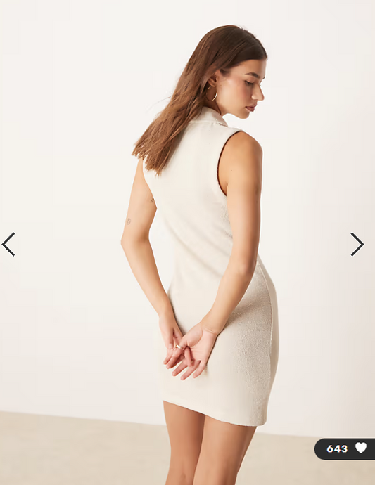 ASOS DESIGN sleeveless boucle collared tennis mini dress in cream