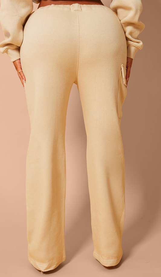 Shape Oatmeal Toggle Waist Pocket Detail Wide Leg Sweatpants