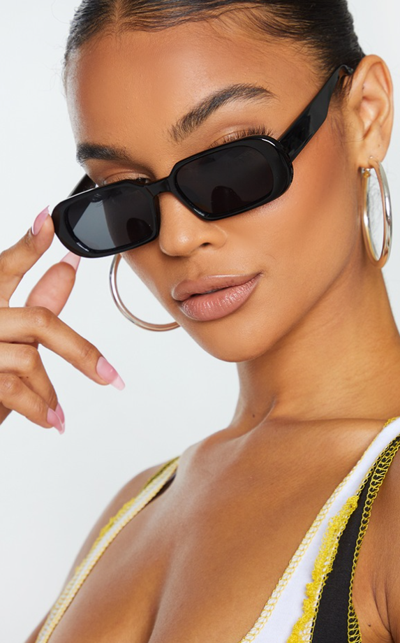 Black Round Frame Slim Sunglasses