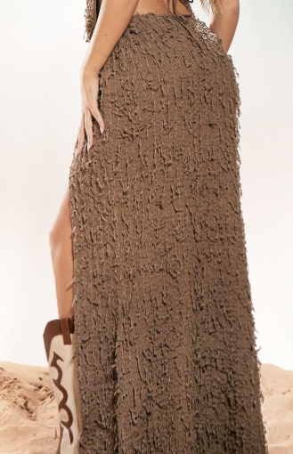 Dark Taupe Distressed Side Split Maxi Skirt