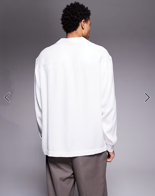ASOS DESIGN oversized satin overhead shirt in white