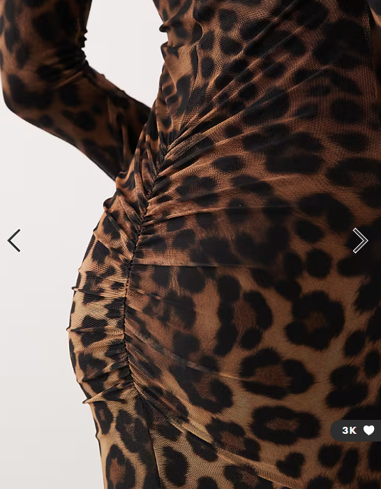ASOS DESIGN printed mesh asymmetrical angel sleeve maxi dress in leopard