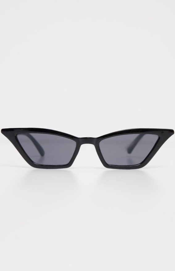 Black Narrow Slim Angular Cat Eye Sunglasses