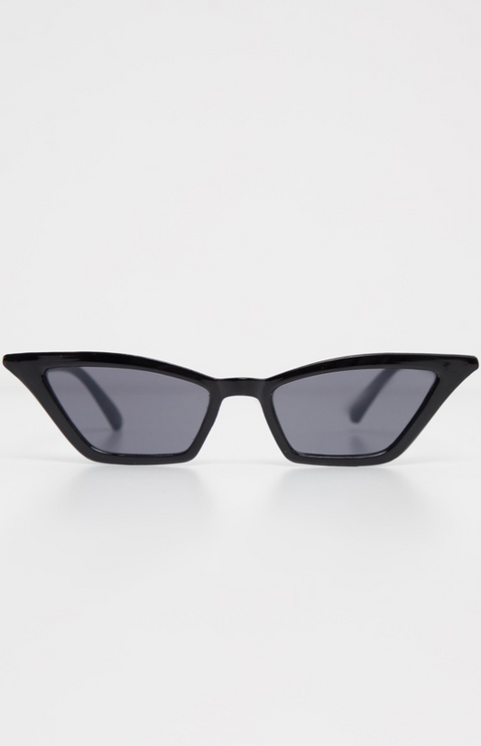 Black Narrow Slim Angular Cat Eye Sunglasses