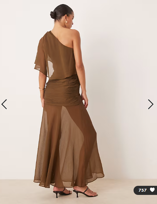 ASOS DESIGN cape one shoulder ruched bodice maxi dress in deep olive