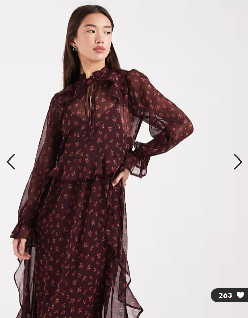 Wednesday's Girl high neck floaty midaxi dress in floral plum print