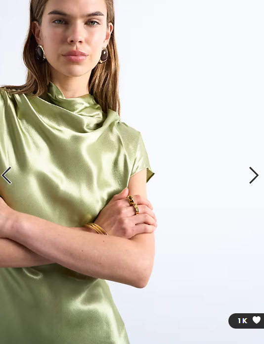 Topshop grown on sleeve satin dress in olive