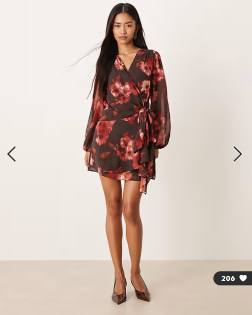 Abercrombie & Fitch long sleeve wrap mini dress in brown floral